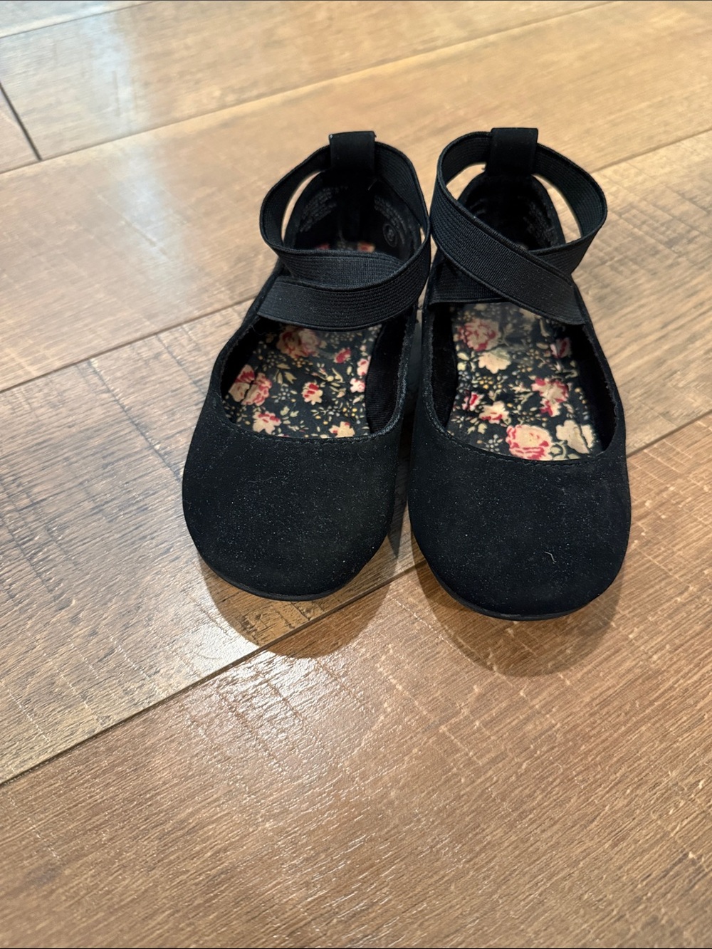 Girls Black Mary Jane Ballet Flats with Floral Insole